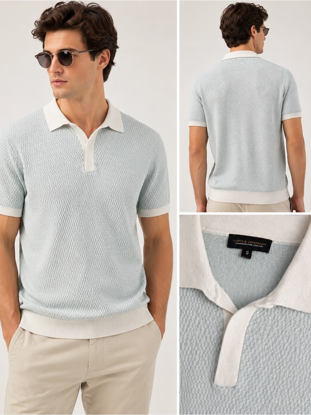 Size S Lloyd & Jefferson Men’s Vintage Retro Textured Knit Polo Shirt - Picture 2 of 7